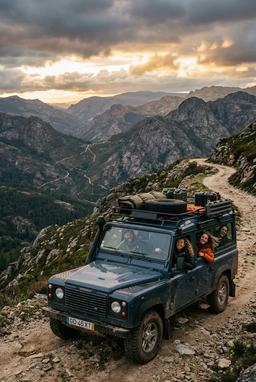 Viatura 4x4 GlamTours num caminho rural de dificuldade moderada no Norte de Portugal
